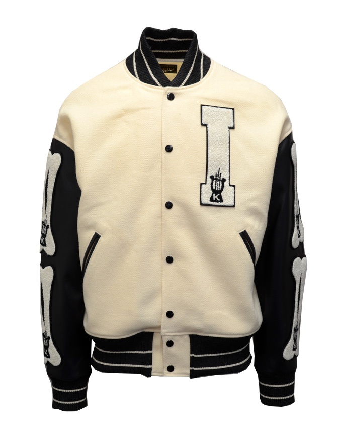 Kapital I-Five Varsity wool bomber jacket with leather sleeves EK-1134 ECRU mens jackets online shopping