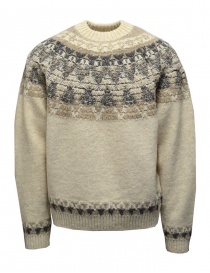 Men s knitwear online: Kapital ecru wool sweater with Smilie on the elbows