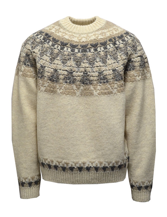 Kapital ecru wool sweater with Smilie on the elbows K2110KN093 ECRU men s knitwear online shopping