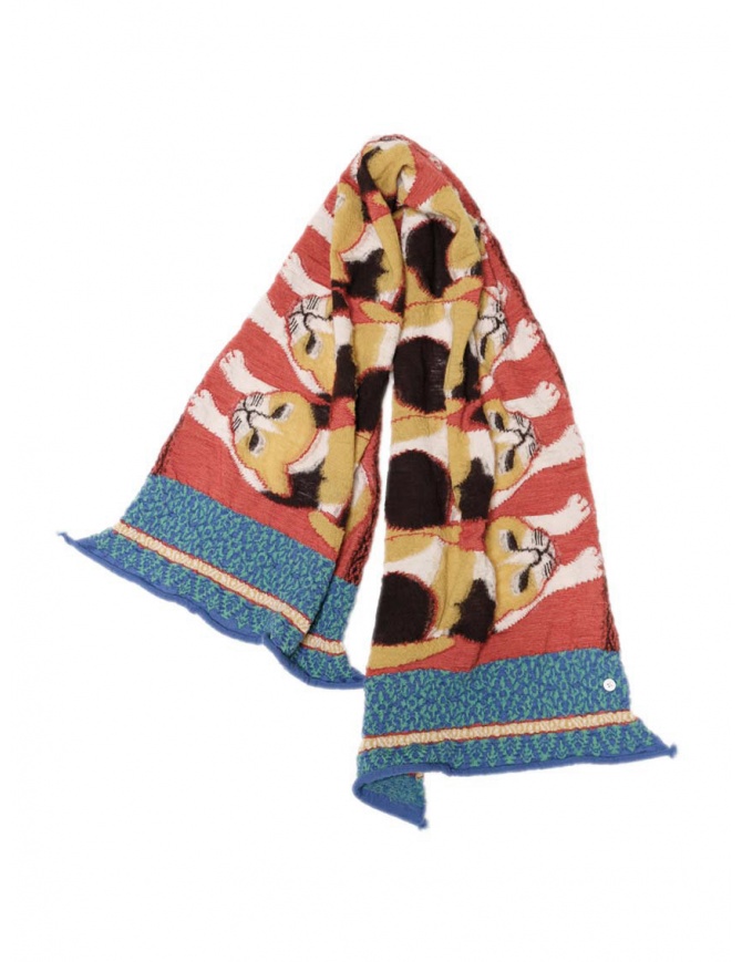 Kapital Japan Mike Happy sciarpa in lana rossa con gatti EK-1518 RED sciarpe online shopping