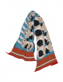 Kapital Japan Mike Happy blue wool scarf with cats buy online