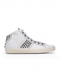 Leather Crown STUDBORN studded mid top sneakers in white