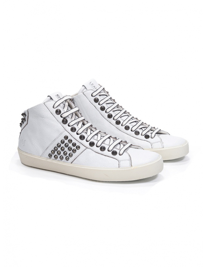 Leather Crown STUDBORN studded mid top sneakers in white MLC167 20125 mens shoes online shopping