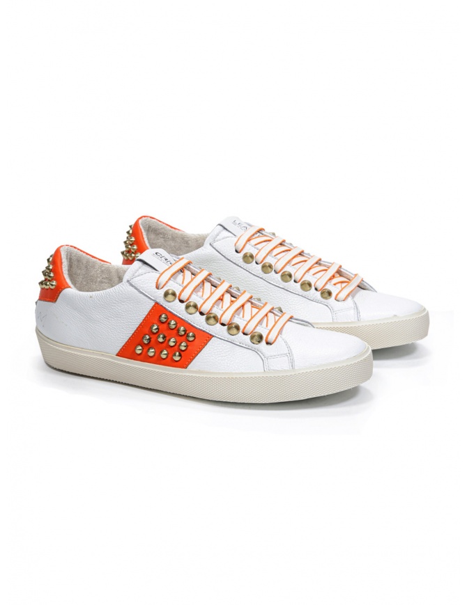Leather Crown STUDLIGHT studded sneakers in white and orange WLC148 20138 womens shoes online shopping