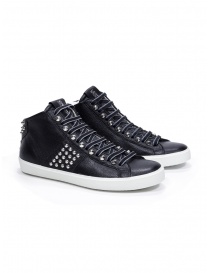 Leather Crown STUDBORN sneakers alte borchiate nere WLC167 20131 ordine online