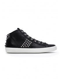Leather Crown STUDBORN black studded mid top sneakers