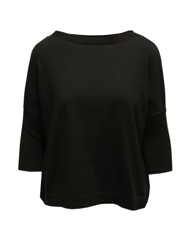 Ma'ry'ya maglia in cotone nero con spacco YGK024 6BLACK maglieria donna online shopping