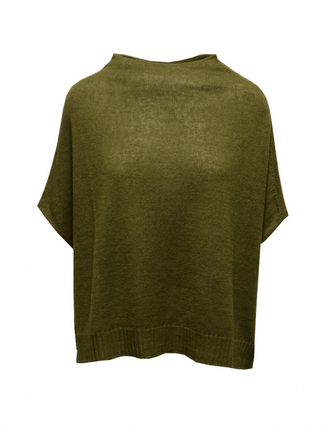 Ma'ry'ya avocado green linen and wool poncho sweater YGK104 4AVOCADO women s knitwear online shopping