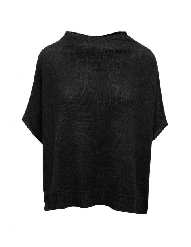 Ma'ry'ya black poncho sweater in linen and wool YGK104 8BLACK women s knitwear online shopping