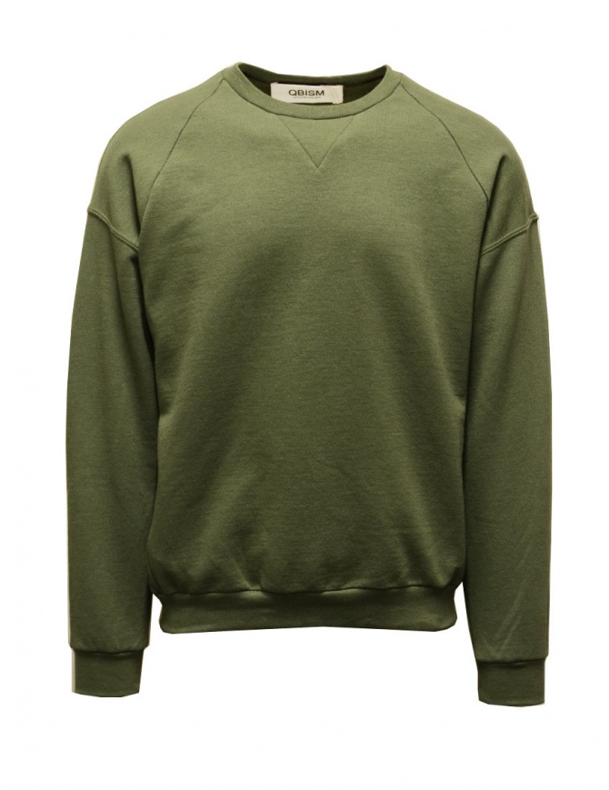 QBISM felpa verde oliva con toppa in jeans STYLE 11 OLIVE/DENIM maglieria uomo online shopping