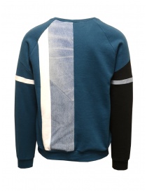 QBISM block sweatshirt in teal color white and black denim