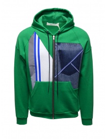 QBISM felpa con cappuccio color block verde bianca e denim STYLE 06 GREEN/DENIM