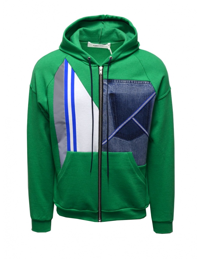 QBISM felpa con cappuccio color block verde bianca e denim STYLE 06 GREEN/DENIM maglieria uomo online shopping