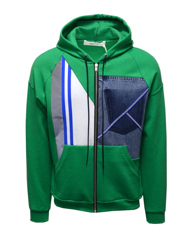 QBISM green, white and denim color block hooded sweatshirt STYLE 06 GREEN/DENIM men s knitwear online shopping