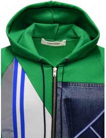 QBISM felpa con cappuccio color block verde bianca e denim prezzo