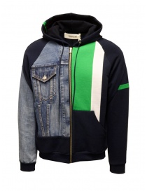 QBISM blue, green and denim hooded sweatshirt with zip STYLE 04 NAVY/DENIM