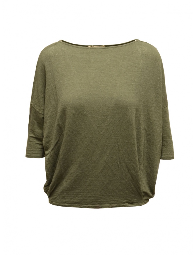 Ma'ry'ya boxy T-shirt verde militare in lino YGJ095 5MILITARY t shirt donna online shopping