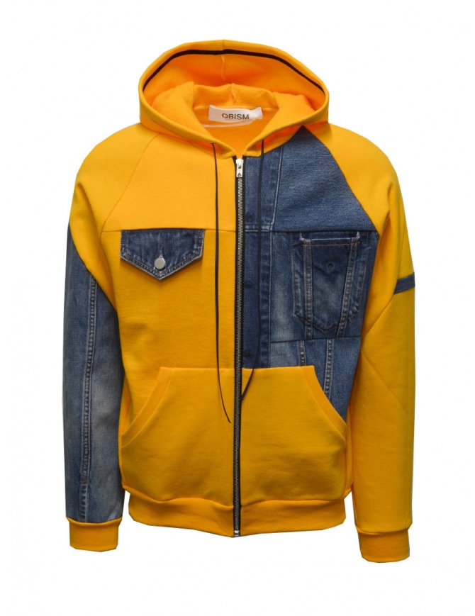 QBISM yellow and denim hooded sweatshirt STYLE 03 YELLOW/DENIM men s knitwear online shopping