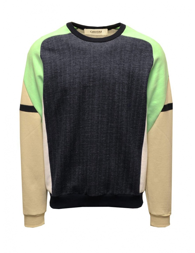 QBISM color block sweatshirt in green denim beige STYLE 09 MINT/BEIGE/NAVY