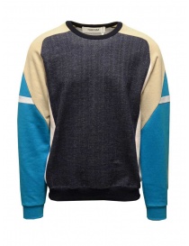 QBISM color block sweatshirt in denim, beige and light blue STYLE 08 TURQOISE/BEIGE/NAVY