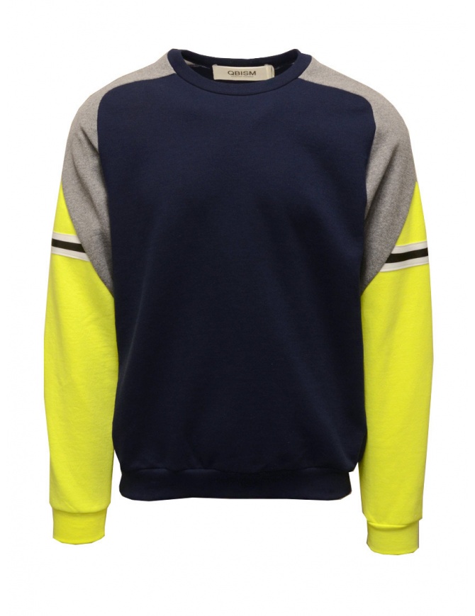 QBISM blue, grey and fluo yellow sweatshirt STYLE 12 NEON/GREY/NAVY men s knitwear online shopping