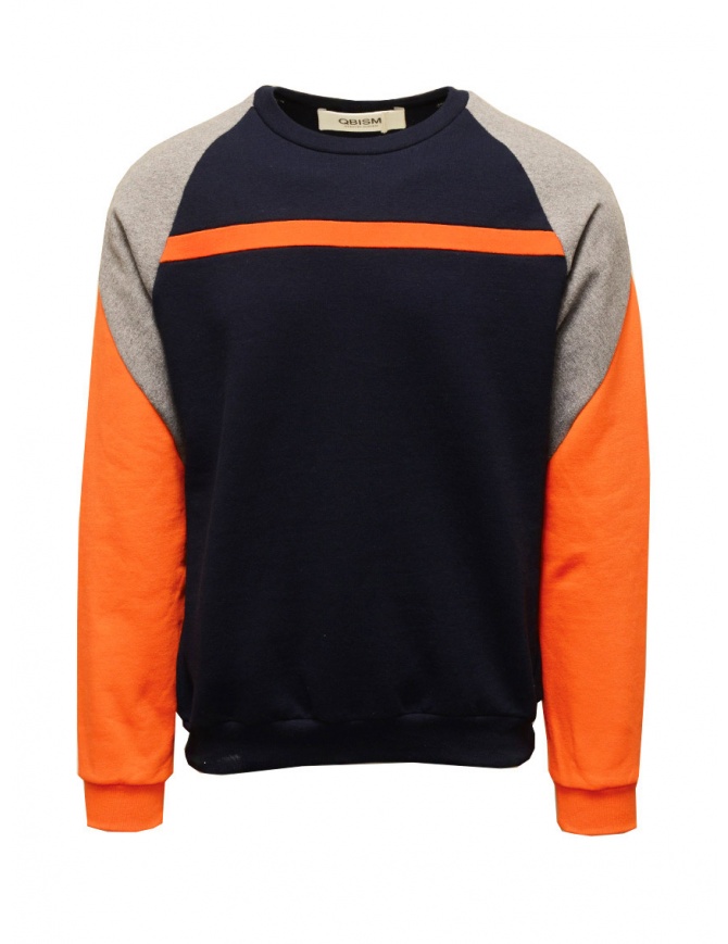 QBISM felpa blu arancione e grigia color block STYLE 15 ORANGE/NAVY/GREY maglieria uomo online shopping