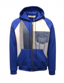 QBISM white and denim blue hooded sweatshirt STYLE 05 BLUE/DENIM