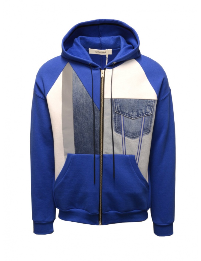 QBISM felpa con cappuccio blu bianca e denim STYLE 05 BLUE/DENIM maglieria uomo online shopping