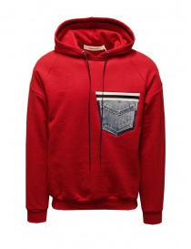 QBISM red hooded sweatshirt with denim pocket STYLE 10 RED/DENIM