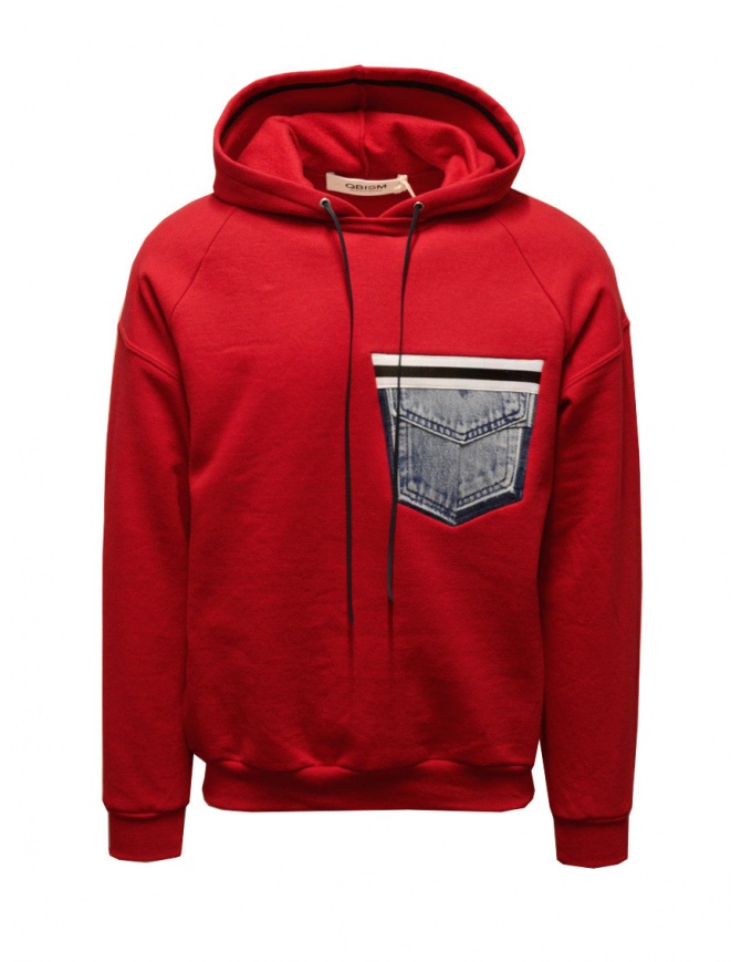 QBISM red hooded sweatshirt with denim pocket STYLE 10 RED/DENIM men s knitwear online shopping