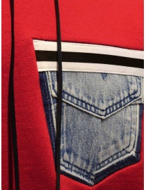 QBISM felpa rossa con tasca in denim e cappuccio maglieria uomo acquista online