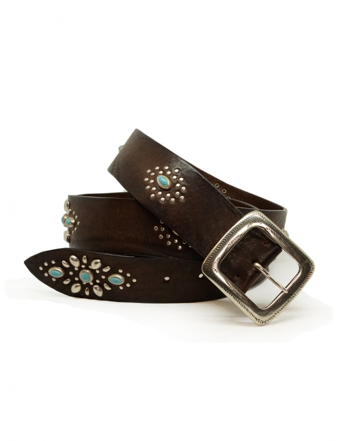 Post & Co leather belt with studs and turquoise stones 204 VIN ESPRESSO
