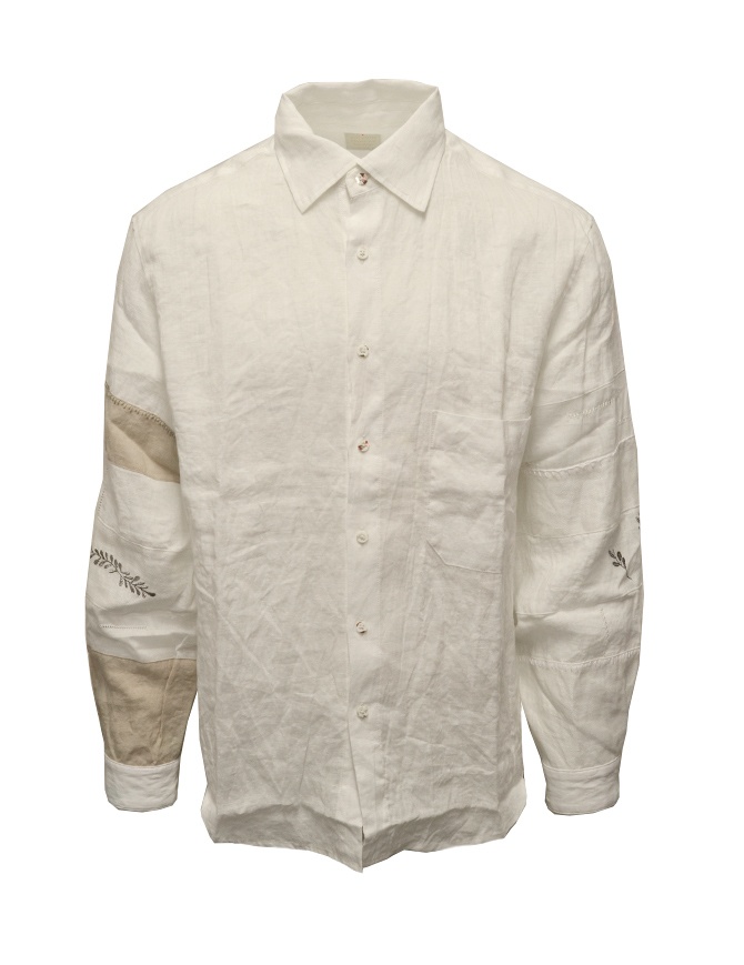 Kapital white linen shirt with embroidered sleeves K2204LS070 WHITE mens shirts online shopping