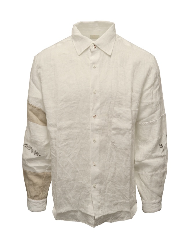Kapital white linen shirt with embroidered sleeves K2204LS070 WHITE Kapital white linen shirt with embroidered sleeves K2204LS070 WHITE mens shirts online shopping