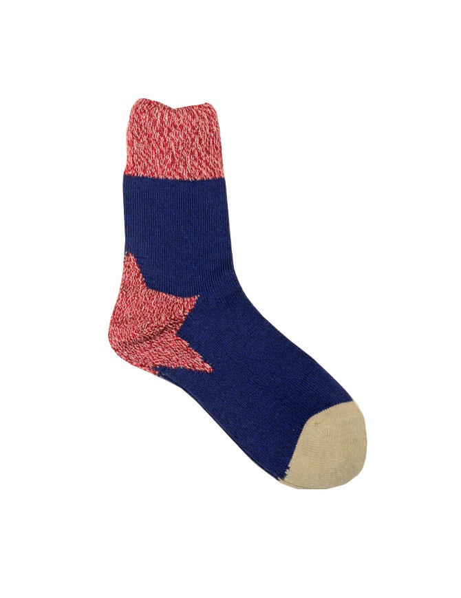 Kapital blue socks with red star on the heel EK-540 BLUE