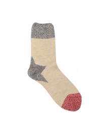 Socks online: Kapital beige socks with blue star on the heel