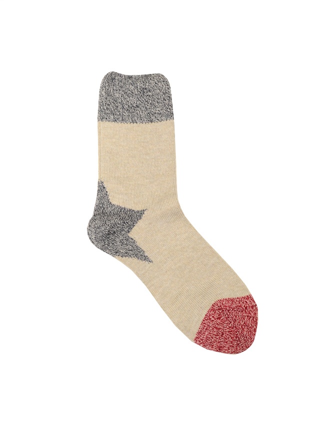 Kapital beige socks with blue star on the heel EK-540 NATURAL socks online shopping