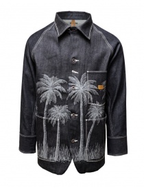 Mens shirts online: Kapital denim shirt-jacket with embroidered palm trees