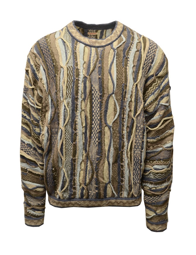 Kapital Gaudy sweater in beige and blue cotton K2203KN040 NAVY men s knitwear online shopping