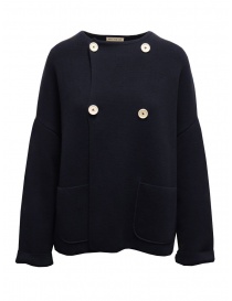 Ma'ry'ya cardigan in cotone doppiopetto blu scollo tondo YGK041_12NAVY