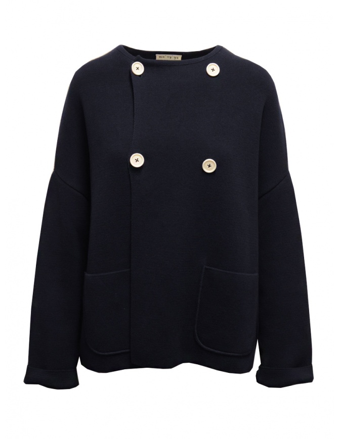 Ma'ry'ya blue double-breasted cotton cardigan with round neckline YGK041_12NAVY