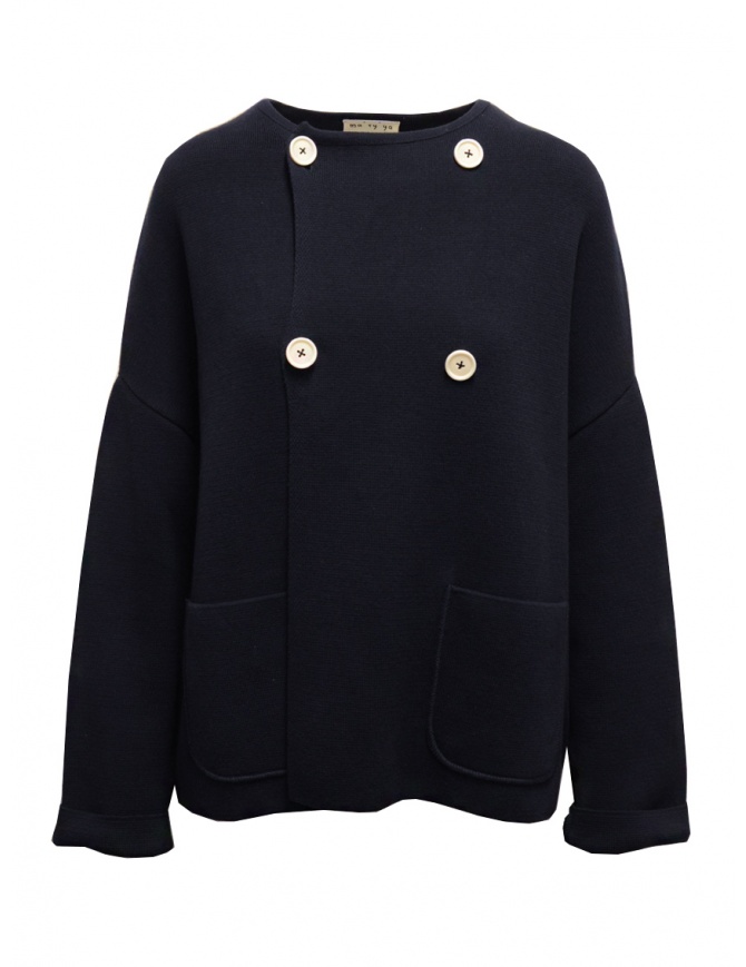 Ma'ry'ya blue double-breasted cotton cardigan with round neckline YGK041_12NAVY womens cardigans online shopping