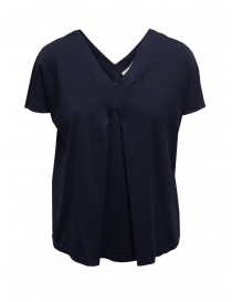 Ma'ry'ya blue T-shirt with double V-neck YGJ068_7NAVY