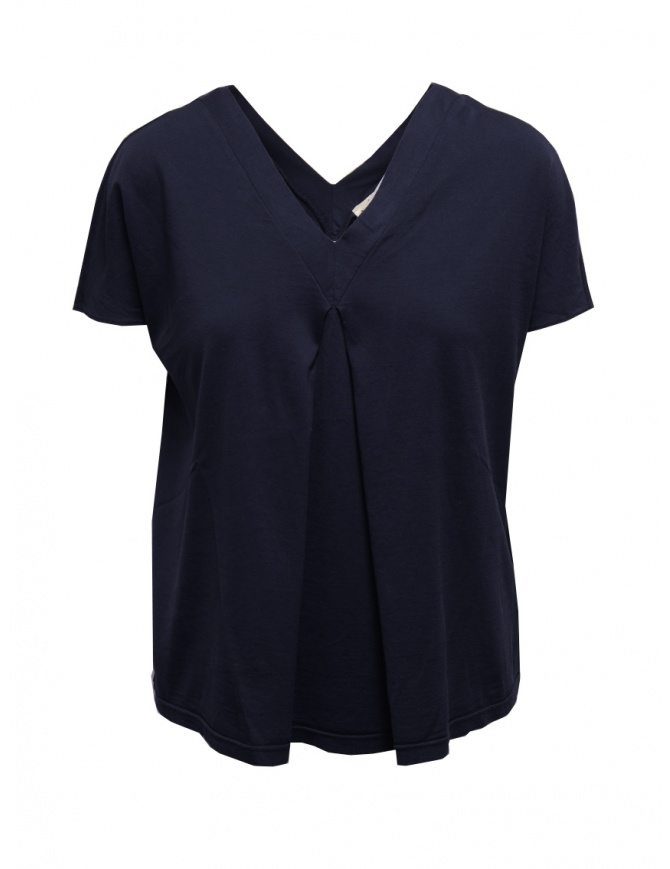 Ma'ry'ya maglia a maniche corte blu con doppio scollo a V YGJ068_7NAVY t shirt donna online shopping