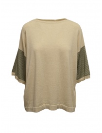 Ma'ry'ya maglia in cotone beige con maniche a righe scontati online
