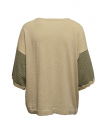 Ma'ry'ya beige cotton sweater with striped sleeves