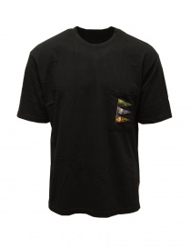 Mens t shirts online: Kapital black T-shirt with applied flags