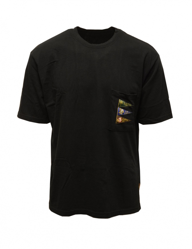 Kapital T-shirt nera con bandiere applicate EK-1224 BLK t shirt uomo online shopping