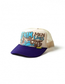 Hats and caps online: Kapital Denim Men Love Cats beige and purple cap