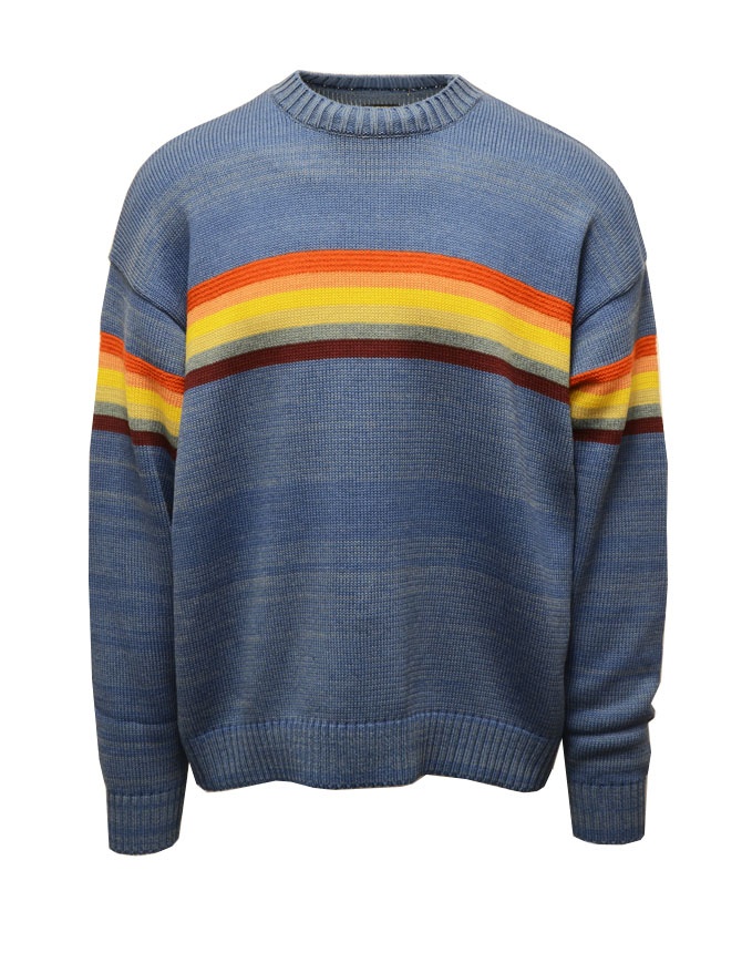 Kapital Rainbow & Rainbowy blue sweater with Smiley elbows K2203KN015 BL men s knitwear online shopping